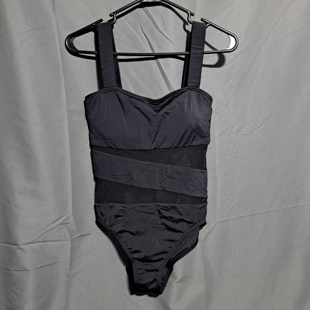 Carmen Marc Valvo Sz 10 Black One Piece Mesh Cutouts Wide Straps